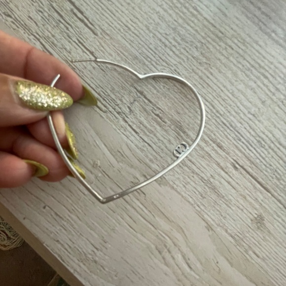 VINTAGE CHRISTIAN DIOR Sterling Silver Open Heart Hoop Earrings with CD Logo - Picture 4 of 9